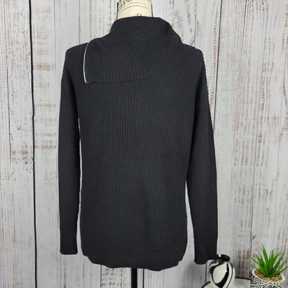 Max Studio Black Ribbed Classic Chic Clean Beauty Cozy Zipper Cowl Neck Sweater - Picture 4 of 6